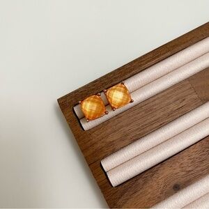 4/$15 Orange Faceted Shiny Glitter Square Stud Earrings